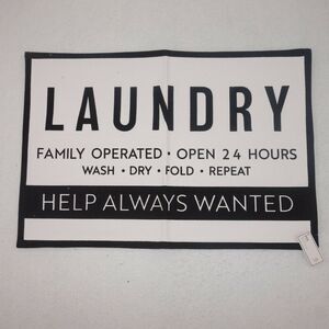 NEW Target Laundry Family Operated Help Wanted White Black Floor Rug 24" x 16"